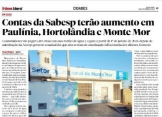 Sabesp vai aumentar a tarifa em janeiro